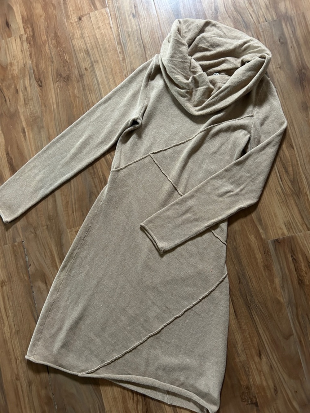 Athleta Athleisure Cowlneck Sweater Dress Asymmetrical Seam Minimalist Lounge